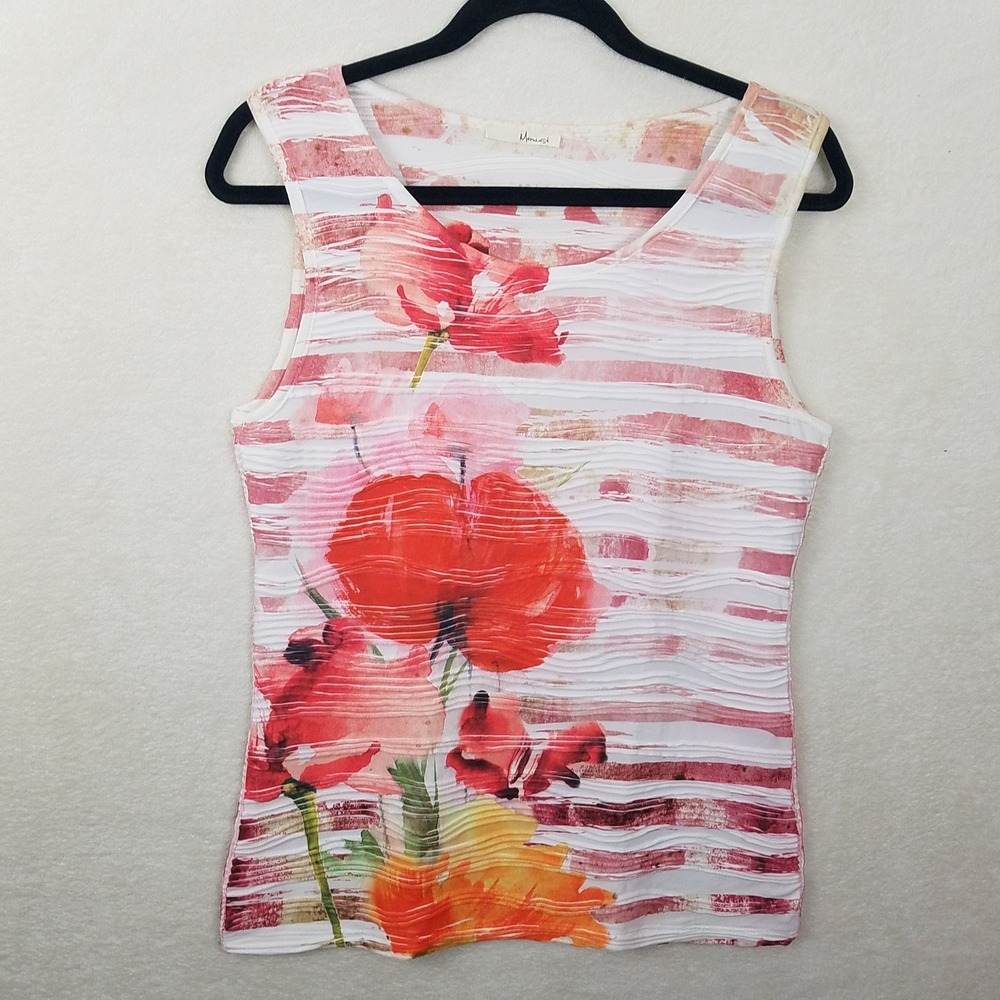 Memuse Tank Top Floral Print White Red Sleeveless Women's Size M